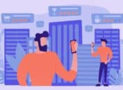 Illustration représentant des avis Google et des internautes consultant des évaluations en ligne pour améliorer le SEO local et attirer davantage de clients.
