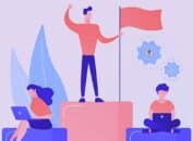 Illustration équipe marketing symbolisant Google E-E-A-T, crédibilité de contenu et expertise digitale