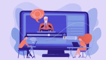 Expert B2B s’adressant en ligne à une audience professionnelle lors d’une collaboration d’influence