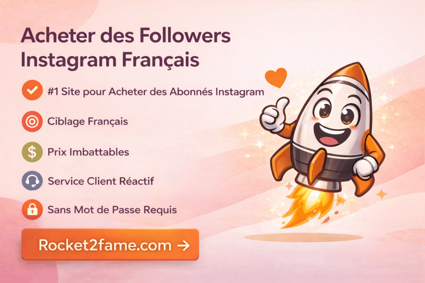 Acheter des followers Instagram français avec Rocket2fame Visuel promotionnel de Rocket2fame pour acheter des followers Instagram français avec ciblage français et sans mot de passe