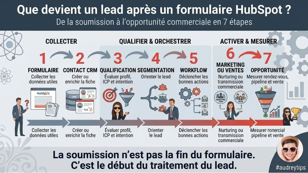 Du formulaire HubSpot à l’opportunité commerciale Parcours d’un lead après un formulaire HubSpot, de la collecte des données à l’opportunité commerciale