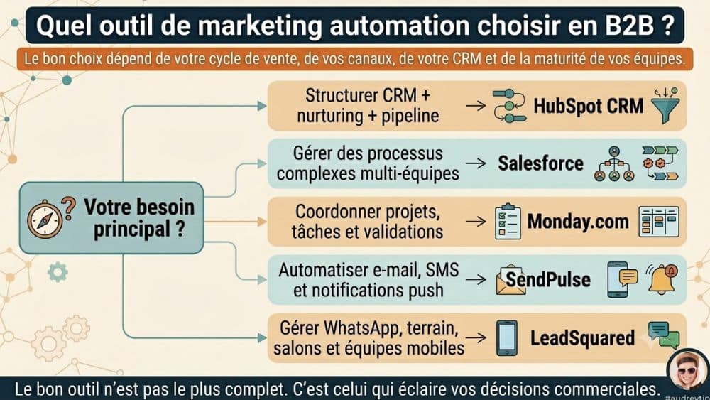 Arbre de décision pour choisir un outil de marketing automation B2B. Arbre de décision pour choisir un outil de marketing automation B2B selon le besoin principal de l’entreprise.