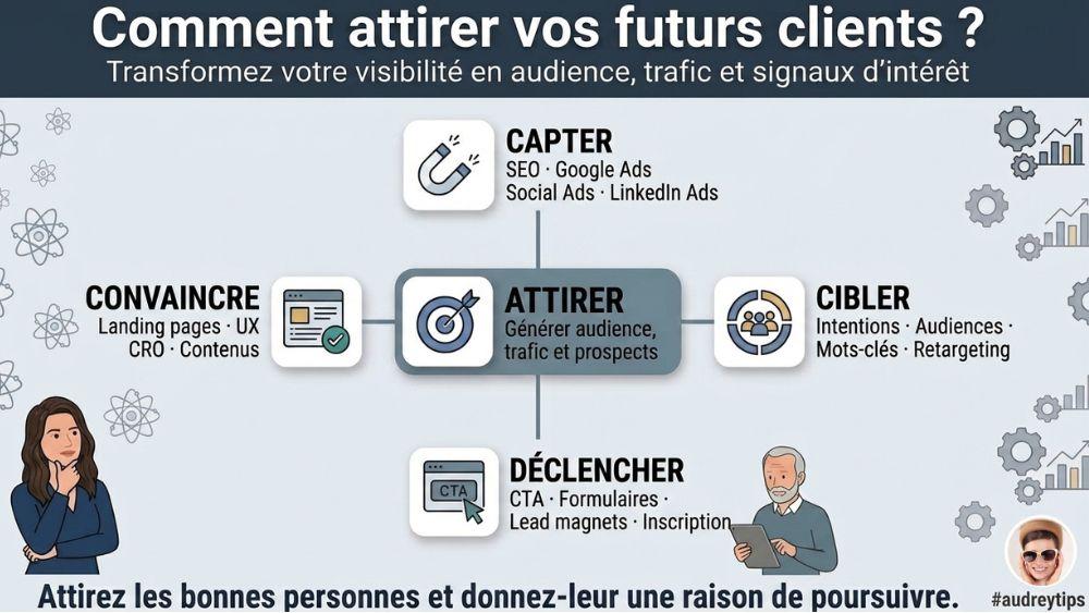 Capter l’attention de vos futurs clients et générer des prospects B2B Attirer des prospects B2B en ciblant, captant et convainquant une audience qualifiée avant de déclencher son engagement