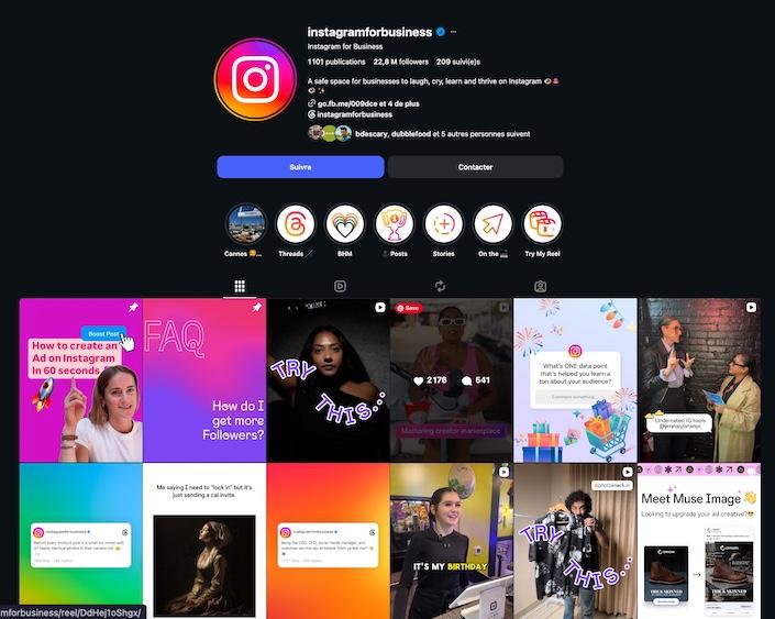Exemple Instagram B2B : transformer les questions de son audience en contenus Feed Instagram for Business illustrant des questions, tutoriels et conseils destinés aux entreprises et créateurs