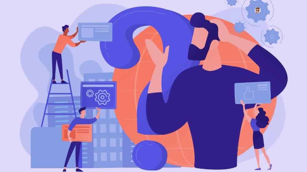 Mots persuasifs liés à l’urgence et à la rareté Illustration d’un prospect face à une question symbolisant l’urgence et l’hésitation avant une décision d’achat